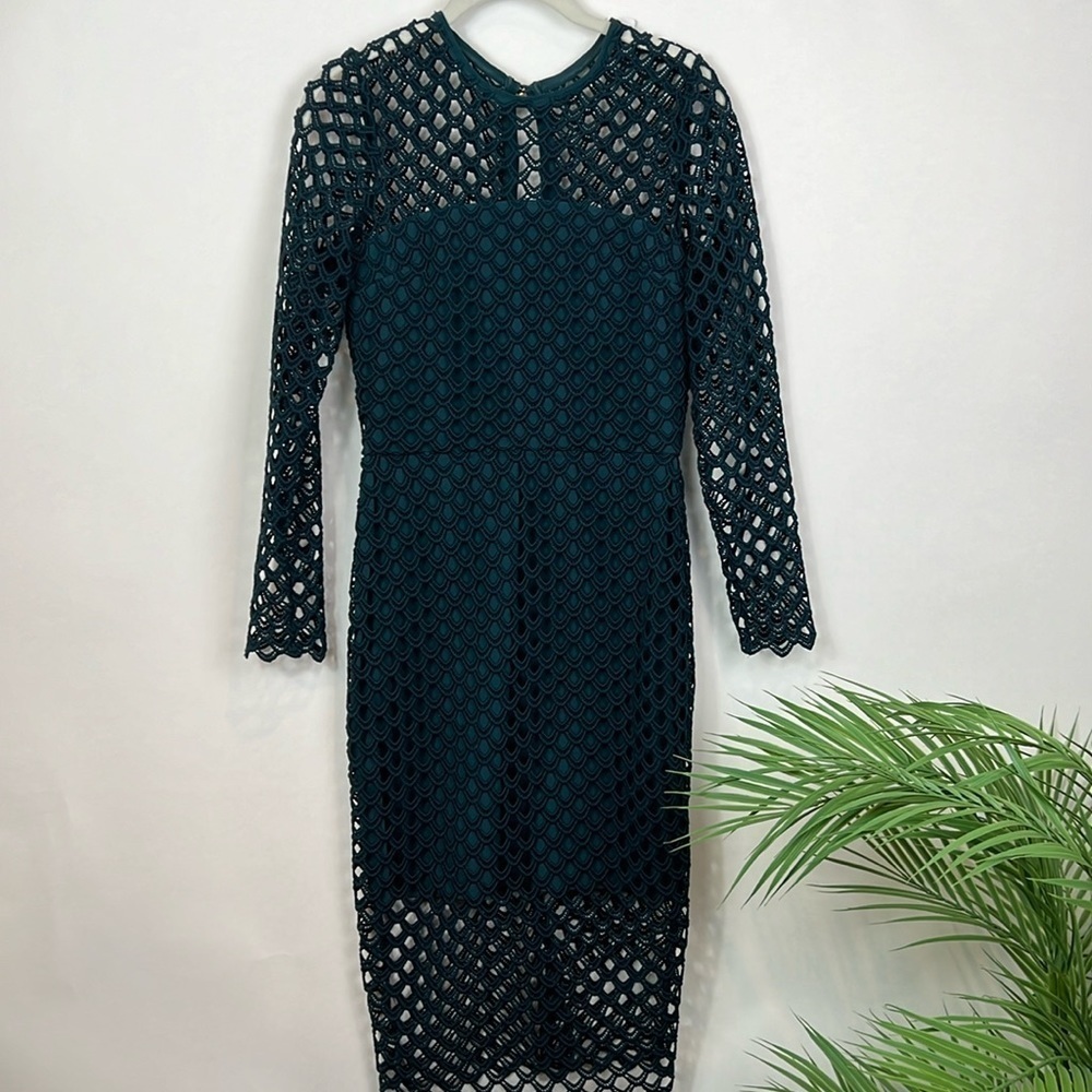 SAYLOR London Midi Dress XS Emerald Green Sheath Eyelet Cutout